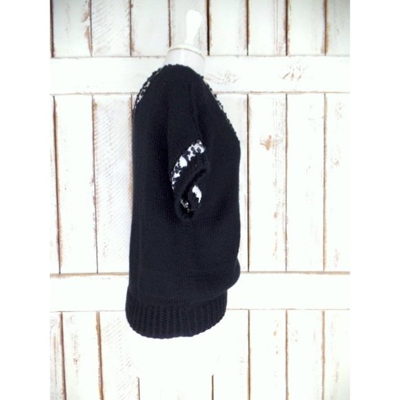 Black white chunky knit short sleeve vintage sweater - Picture 4 of 5